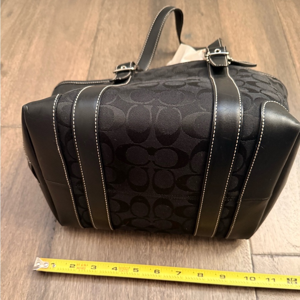 Coach Black Signature Tote with Leather Trim - Picture 2 of 7